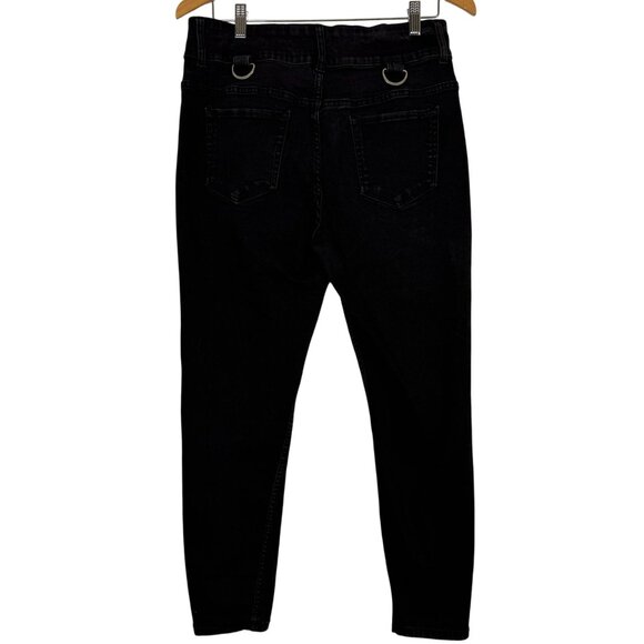 Hot Topic Black Skinny Jeans Sz 13 Zippers Patches Straps D-Rings Punk Emo Goth - Picture 6 of 10